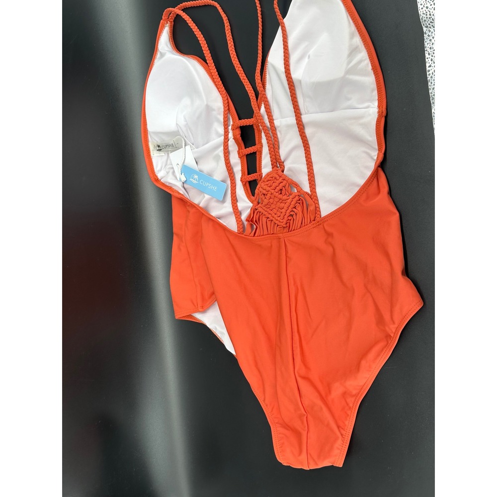 NEW Cupshe Terracotta One-Piece Swimsuit with Crochet‎ Back Detail Sz L - Picture 2 of 5